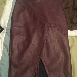 Naked wardrobe burgundy faux leather pencil skirt
